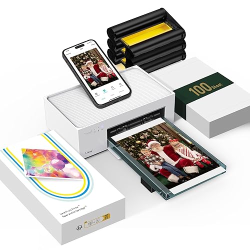 Liene 4x6'' Photo Printer, Phone Printer 100 Sheets, Full-Color Photo, Portable Instant Photo Printer for iPhone Android, Thermal Dye Sublimation, Wi-Fi Picture Printer 100 Papers & 3 Cartridges Printer/100 Sheets