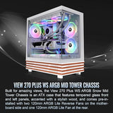 Thermaltake View 270 Plus WS ARGB; Mid Tower; 3x120mm Lite Fans Included; 360mm Radiator Support; 420mm GPU Clearance; Bottom Wood Trim; E-ATX/ATX/mATX/mITX; 220mm PSU Clearance;Snow; CA-1Y7-00M6WN-WS