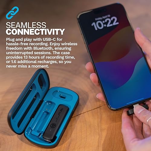 JLab Create Wireless Lavalier Mic System, Plug and Play with Most USB-C Devices, Omnidirectional Polar Pattern with 2 Recording Gains, Small Design with Lapel Clip, Quick Mute