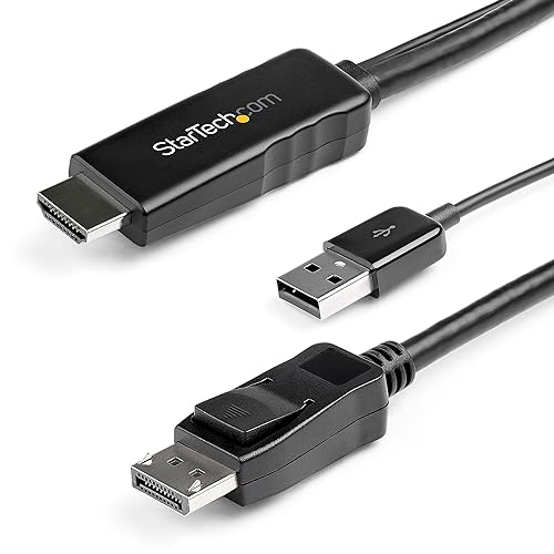 StarTech.com 2m (6ft) HDMI to DisplayPort Cable 4K 30Hz - Active HDMI 1.4 to DP 1.2 Adapter Converter Cable w/Audio - USB Powered - Mac & Windows - HDMI Laptop to DP Monitor - Male/Male (HD2DPMM2M)