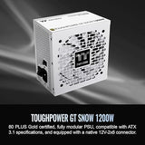 Thermaltake Toughpower GT 1200W; ATX 3.1; x2 Native PCIe 5.1 12V-2x6; Full Modular; Flat Cables; Color Matched Connectors; Japanese Main Capacitors; 80 Plus Gold; 140mm; Snow; PS-TPT-1200FNFAGU-W