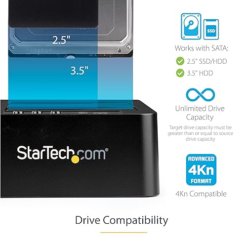 StarTech.com Dual Bay USB 3.0/ eSATA Hard Drive Duplicator Dock For 2.5 & 3.5 SATA SSD HDD With UASP (6Gbps) - Standalone Docking Station (SDOCK2U33RE)