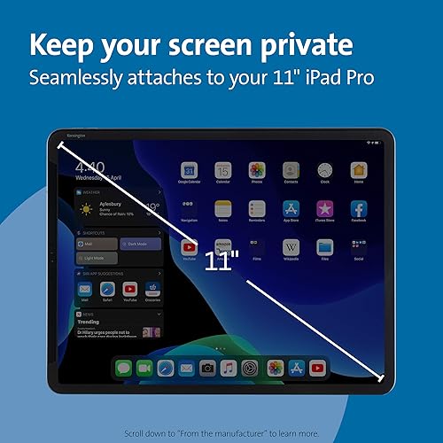 Kensington SA11 Screen Protector Designed for iPad Pro 11-Inch 2021/2020/2018 Model, Easy Installation with a Washable & Reusable Adhesive (K50720WW), black iPad Pro 11-inch (2021/2020/2018)