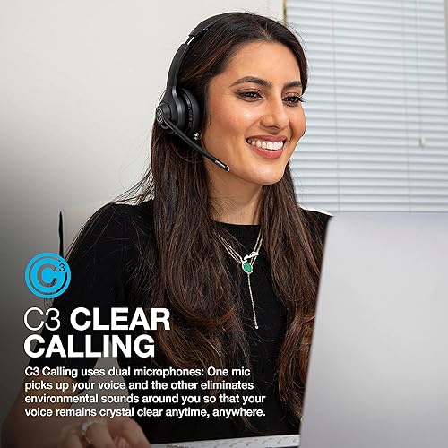 JLab Go Work Wireless Headsets with Microphone, 45+ Playtime PC Bluetooth Headset and Multipoint Connect to Laptop Computer and Mobile, Wired or Wireless Headphones