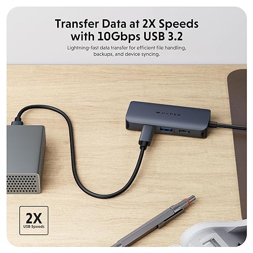 HyperDrive Next 4 Port USB-C Hub, Portable Travel Essentials and Connectivity Solution for Creators, Video Editors, Photographers, and More