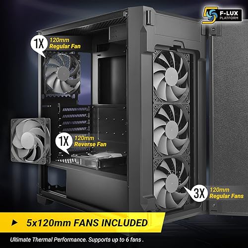 Antec P10 FLUX, F-LUX Platform, 5 x 120mm Fans Included, Reversible & Swing-Open Front Panel, Air-Concentrating Filter, 5.25 ODD, Fan-Speed Control, Sound-Dampening Side Panels, Mid-Tower Silent Case