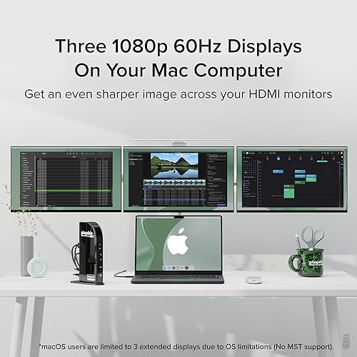 Plugable 14-in-1 USB C Docking Station | 4X HDMI Quad Dock with 100W Charging, HDMI Displays | Compatible with Windows, Thunderbolt (4X USB, 1x USB-C, Ethernet, SD Card, Audio) UD-3900C4