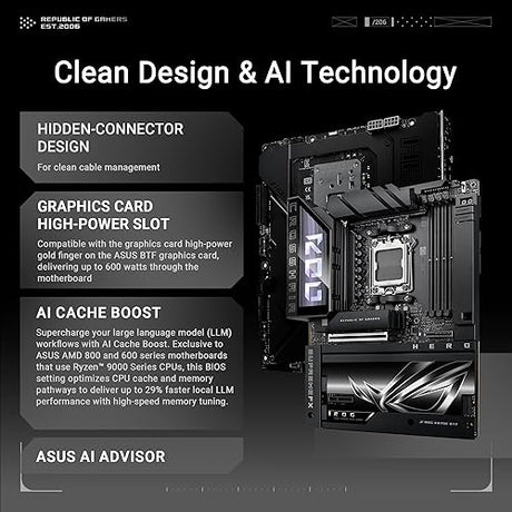 OG Crosshair X870E Hero BTF AMD X870E ATX Board with Hidden-Connector Design and high-Power GPU Slot for Clean Cable Management, 18+2+2 Power, DDR5, WiFi 7, 5X M.2, PCIe 5.0, USB4, Advanced AI