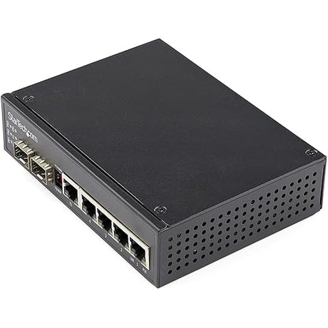 StarTech.com Industrial 5 Port Gigabit Ethernet Switch 5 PoE RJ45 +2 SFP Slots 30W PoE+ 48VDC 10/100/1000 Power Over Ethernet LAN Switch -40C to 75C with DIN Connector/Mountable (IES1G52UPDIN)