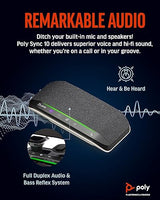 Poly Sync 10 USB Speakerphone (Plantronics) - Two-In-One Portable Speaker for Audio/Video Conference Calls & Music - USB Powered - Dual-Mic, Full-Duplex Audio - Works w/Teams (Certified), Zoom, & More Microsoft Teams Version