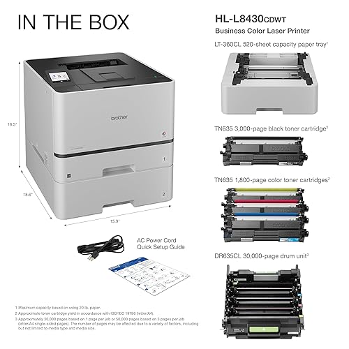 Brother HL-L8430CDWT Business Color Laser Printer with Dual Paper Trays, Low-Cost Printing, and Wireless Networking New HLL8430CDWT With Additonal Paper Tray (Current Model)