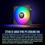 Thermaltake CT140 EX ARGB Sync PC Cooling Fan (3-Fan Pack), Magnetic Connection, 5V Motherboard Sync, 16.8 Million Colors 9 Addressable LEDs, 140 mm Case/Radiator Fan, CL-F182-PL14SW-A Magnetic ARGB 140mm White