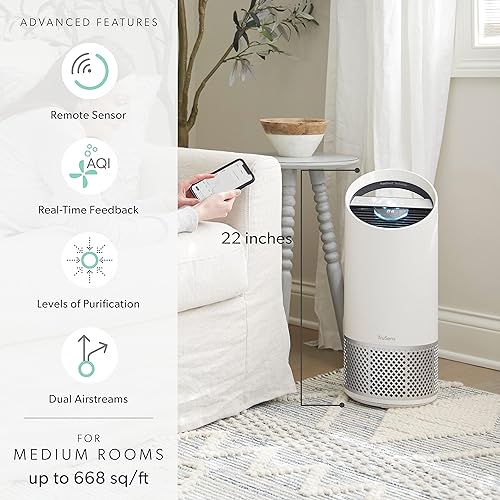 TruSens Smart Wi-Fi Air Purifier | UV-C Light + HEPA Filtration | Medium | SensorPod™ Air Quality Monitor | Auto, Sleep, & Turbo Mode | Touch Control | Portable Handle | Works with Alexa Medium-Smart White