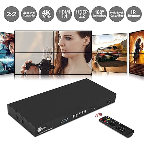 SIIG 2x2 4K HDMI Video Wall Controller, USB-C/DVI/HDMI Input, RS232/Web/IR Control, Audio Extract to Coaxial/3.5mm, Metal Housing, ESD Protection, 1x2, 1x3, 1x4, Cascading 10x10 max (CE-H26E11-S1) 2x2 Video Wall