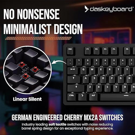 Das Keyboard Prime 13 Mark II Backlit Wired Mechanical Keyboard, Cherry MX2A Silent Red Mechanical Switches, Clean White LED Backlit Keys, USB Pass-Through, Aluminum Top Panel (104 Keys, Black) Cherry MX2A Silent Red Switches Prime 13
