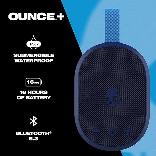Skullcandy Ounce+ Wireless Bluetooth Speaker - IPX7 Waterproof Mini Portable Speaker with 16 Hour Battery, True Wireless Stereo, and Ballistic Nylon Carry Strap Navy