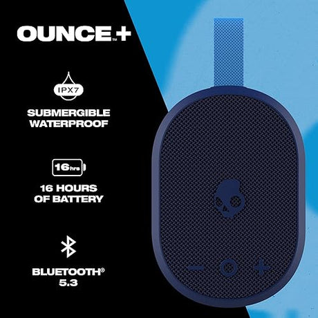 Skullcandy Ounce+ Wireless Bluetooth Speaker - IPX7 Waterproof Mini Portable Speaker with 16 Hour Battery, True Wireless Stereo, and Ballistic Nylon Carry Strap Navy