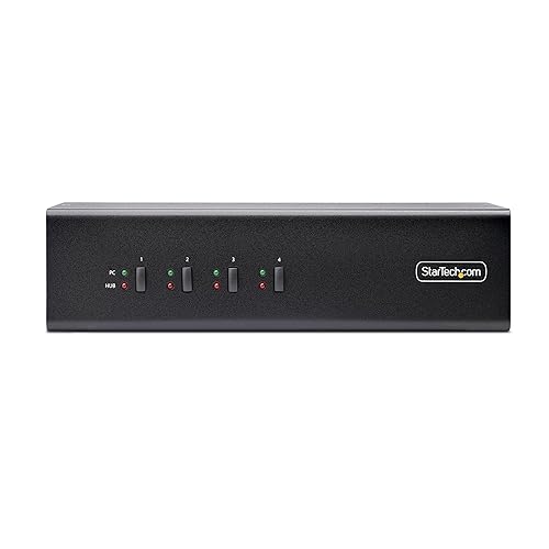 StarTech.com 4-Port Dual-Monitor DisplayPort KVM Switch, 4K 60Hz, 2X USB 5Gbps Hub Ports, 2X USB 2.0 HID Ports, Hotkey and Push-Button Switching, TAA Compliant (P4DD46A2-KVM-SWITCH)