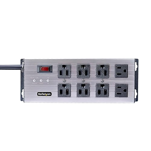 StarTech.com 8-Outlet Industrial Power Strip 125V/15A, EMI/RFI Isolation, Mountable PDU, 12ft/3.6m Power Cord, NEMA 5-15P/R