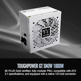 Thermaltake Toughpower GT 1000W; ATX 3.1; Native PCIe 5.1 12V-2x6; Full Modular; Flat Cables; Color Matched Connectors; Japanese Main Capacitors; 80 Plus Gold; 140mm; Snow; PS-TPT-1000FNFAGU-W
