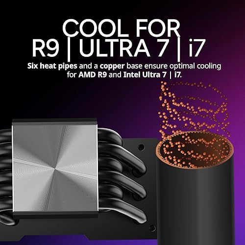 Cooler Master Hyper 612 APEX CPU Air Cooler, Dual Mobius 120 PWM Fan, Superconductive Composite 6 Copper Heat Pipes, 159mm Tall, Sleek Top Cover, AMD Ryzen AM5|AM4, Intel LGA 1851|1700 Brackets