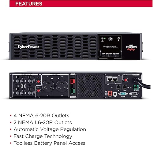 CyberPower PR2200RTXL2UHVAN Smart App Sinewave UPS Battery Backup and Surge Protector, 2200VA/2200W, 6 Outlets, 2U Rack/Tower, RMCARD205 Pre-Installed; EBM Option, UL Certified