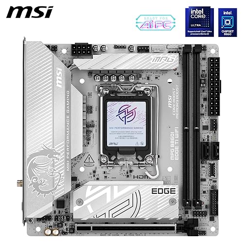 MSI MPG B860 IATX Edge TI WiFi Motherboard, ITX - Supports Intel Core Ultra Processors (Series 2), LGA 1851 - DDR5 Memory Boost (8600 MT/s MAX), PCIe 5.0 x16, M.2 Gen5, 2.5G LAN, WI-FI 7
