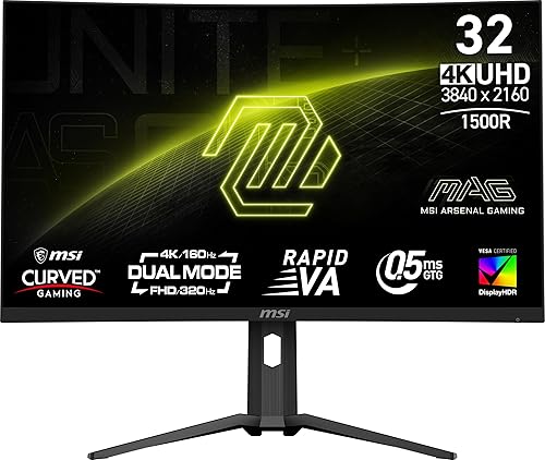 MSI MAG 321CUPDF 32-inch 3840 x 2160 (UHD) Gaming Monitor, 320Hz, Adaptive-Synch, HDMI, DisplayPort, VESA Mountable, Tilt, Height Adjustable, Speaker, 0.5ms, Black