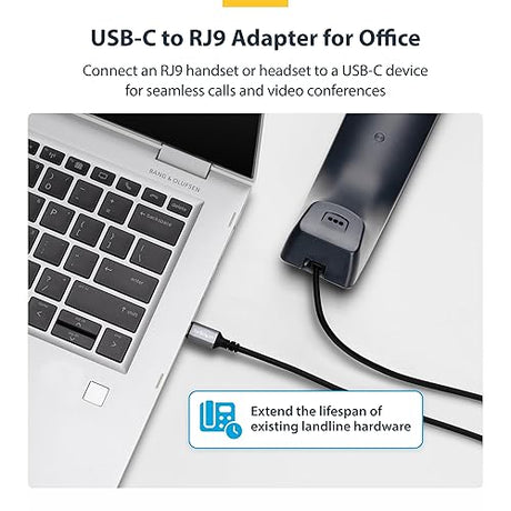 StarTech.com USB-C to RJ9 Adapter for Office Phone Handset or Wired/Wireless Headset, Use Landline Hardware, 6ft (1.8m) Cable