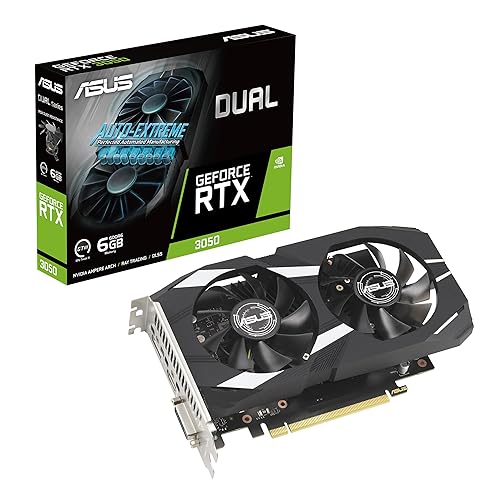 ASUS Dual NVIDIA GeForce RTX 3050 6GB Gaming Graphics Card - PCIe 4.0, 6GB GDDR6 Memory, HDMI 2.1, DisplayPort 1.4a, Native DVI-D, 2-Slot Design, Steel Bracket, IP5X Rating, GPU Tweak III DUAL-RTX3050-6G