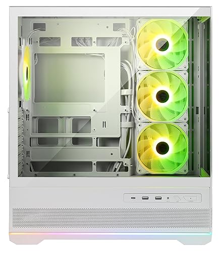 MSI MAG PANO 110R PZ White - Mid-Tower Gaming PC Case - Tempered Glass Side Panel - 3 x 120mm ARGB Fans - Liquid Cooling Support up to 360mm Radiator - Mesh Panel for Optimized Airflow