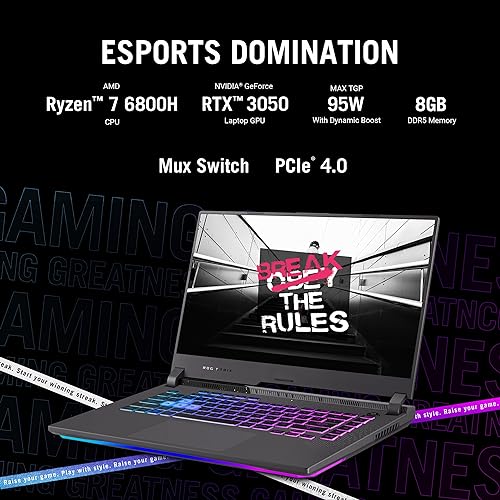 ASUS ROG Strix G15 Gaming Laptop, 15.6” 16:9 FHD 144Hz, GeForce RTX 3050, AMD Ryzen™ 7 6800HS, 8GB DDR5, 512GB PCIe SSD, Wi-Fi 6E, Windows 11 Home, G513RC-EH71 8GB | 512GB PCIe SSD