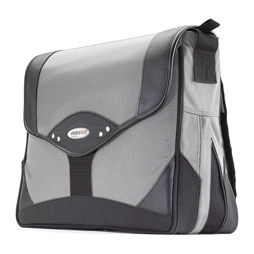 Mobile Edge Premium Laptop Messenger Bag for Men and Women, Travel, Fits Up To 15.4 Inch PCs and Compatible with MacBook 17 Inch, Silver, MEMP02 Black/Silver