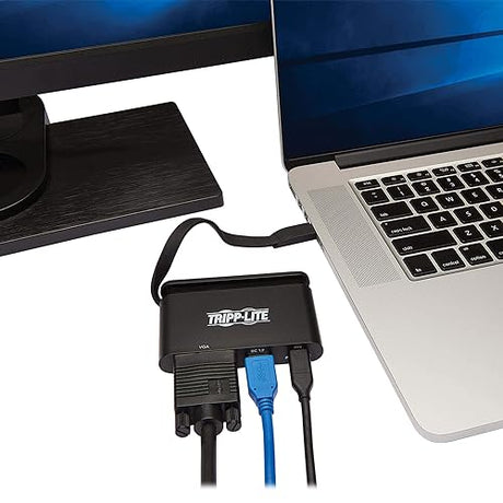 Tripp Lite USB-C Hub with 1080p VGA, USB-A, USB-C PD Charging (5A, 100W), Thunderbolt 3, DisplayPort Alt Mode, 5 Gbps, Black (U444-T6N-VUBC)
