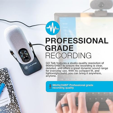 JLab Go Talk USB Microphone, White, USB-C Output, Cardioid or Omnidirectional, 96k Sample Rate, 20Hz, 20kHz Frequency Response, Volume Control and Quick Mute, 3.5mm AUX, Plug and Play