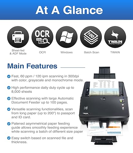 Plustek PT2160 High Speed Document Scanner with 100 Sheet Feeder + Carry Bag