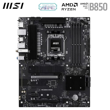 MSI PRO B850-S WIFI6E Motherboard, ATX - Supports AMD Ryzen 9000/8000 / 7000 Processors, AM5 - DDR5 Memory Boost (8200+ MT/s OC), PCIe 4.0 x16, M.2 Gen5, Wi-Fi 6E, 2.5G LAN