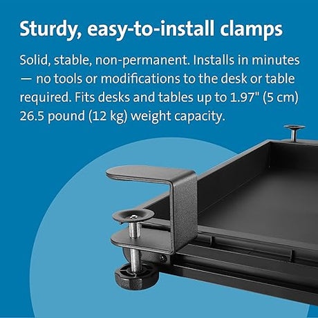 Kensington Clamp-On Storage Drawer, Under Desk Storage Drawer & Damage-Free Installation (K52175WW), Black