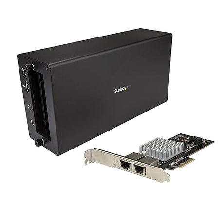 StarTech Thunderbolt 3 to 10 Gbe NIC 2 port External PCIe Enclosure plus Card with DisplayPort Monitor Port Thunderbolt 3 to Ethernet Model BNDTB310GNDP