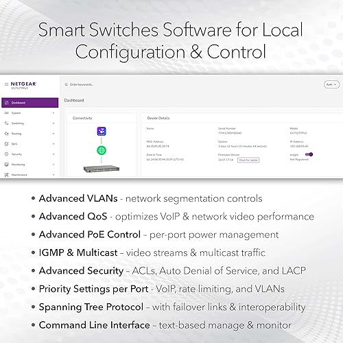 NETGEAR 28-Port Ultra60 PoE Gigabit Ethernet Smart Switch (GS728TXUP)- Managed, with 16 x PoE+ and 8 x PoE++ @ 420W, 4 x 10G SFP+, Optional Insight Cloud Management, Desktop or Rack Mount