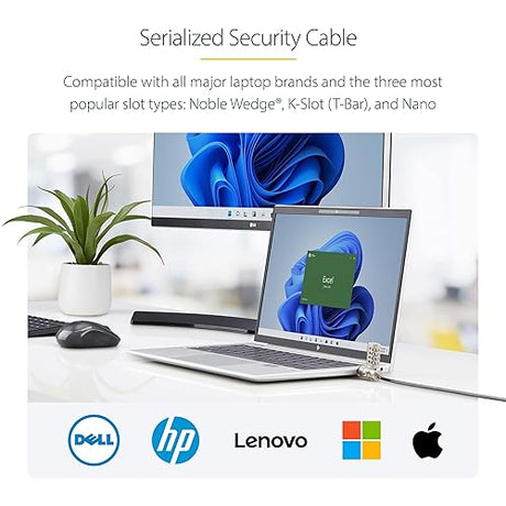 StarTech.com 25-Pack Universal Laptop Lock 6.6ft (2m), Serialized Security Cable, Compatible with Noble Wedge/Nano/K-Slot Adjustable Serialized Combination