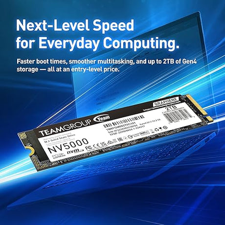 TEAMGROUP NV5000 2TB SLC Cache NVMe PCIe Gen4x4 M.2 2280 Laptop, Desktop SSD Read/Write Speed up to 5000 / 3000MB/s TM8FGM002T0C101