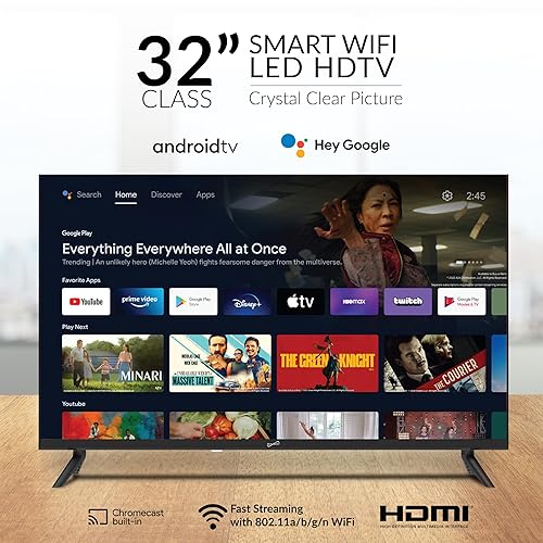 Supersonic Smart Google TV SC-3250GTV 32-inch FHD DLED TV with Google Assistant, ATSC/NTSC, HDMI, WiFi, USB Input, 1080p Resolution,16.7M Colors, 60Hz Refresh Rate, Bluetooth, Remote Control SC-3250GTV– 32” Smart TV