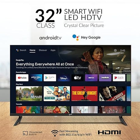 Supersonic Smart Google TV SC-3250GTV 32-inch FHD DLED TV with Google Assistant, ATSC/NTSC, HDMI, WiFi, USB Input, 1080p Resolution,16.7M Colors, 60Hz Refresh Rate, Bluetooth, Remote Control SC-3250GTV– 32” Smart TV