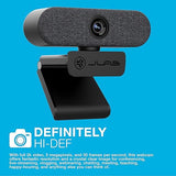 JLab Epic Cam USB HD Webcam, Black with Optional White Face Plate, Full 2k/30 FPS, 5 Megapixels, Auto-Focus, Dual Omni-Directional Microphones, Adjustable Zoom and Exposure Levels