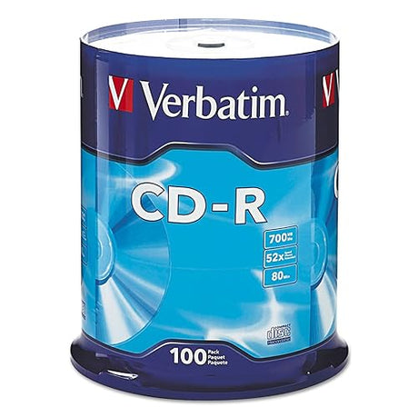 Verbatim 94970 CD-R 52x/700MB/80 Min Shiny Silver Silk Screen Printable Disc -100 Disk Spindle