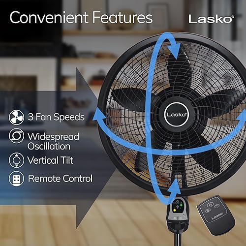 Lasko 1843 18 Remote Control Cyclone Pedestal Fan, Black