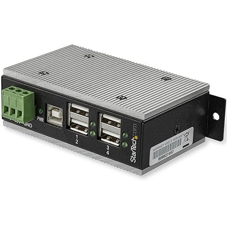 StarTech.com 4-Port USB 2.0 Hub - Metal Industrial USB-A Hub with ESD & 350W Surge Protection - Extended Operating Temp -40 to 185°F - Din Rail/Wall/Desk Mountable - USB Expander Hub (HB20A4AME)