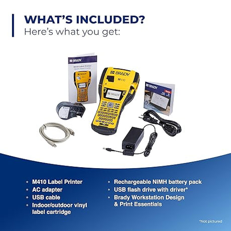 Brady M410 Portable Industrial Label Printer, 1 Wide Labels, Single Color Thermal Printing, for DataCom, Electrical & Laboratory, Yellow/Black, 11.5 x 6 x 3.5 M410 Printer