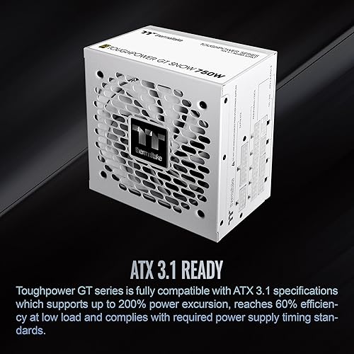 Thermaltake Toughpower GT 750W Snow ATX 3.1 Power Supply; 80 Plus Gold Efficiency; Smart Zero Fan; Native 600W PCIe 5.1 Connector; PS-TPT-0750FNFAGU-W; 5 Year Warranty 750W Gold (ATX 3.1)